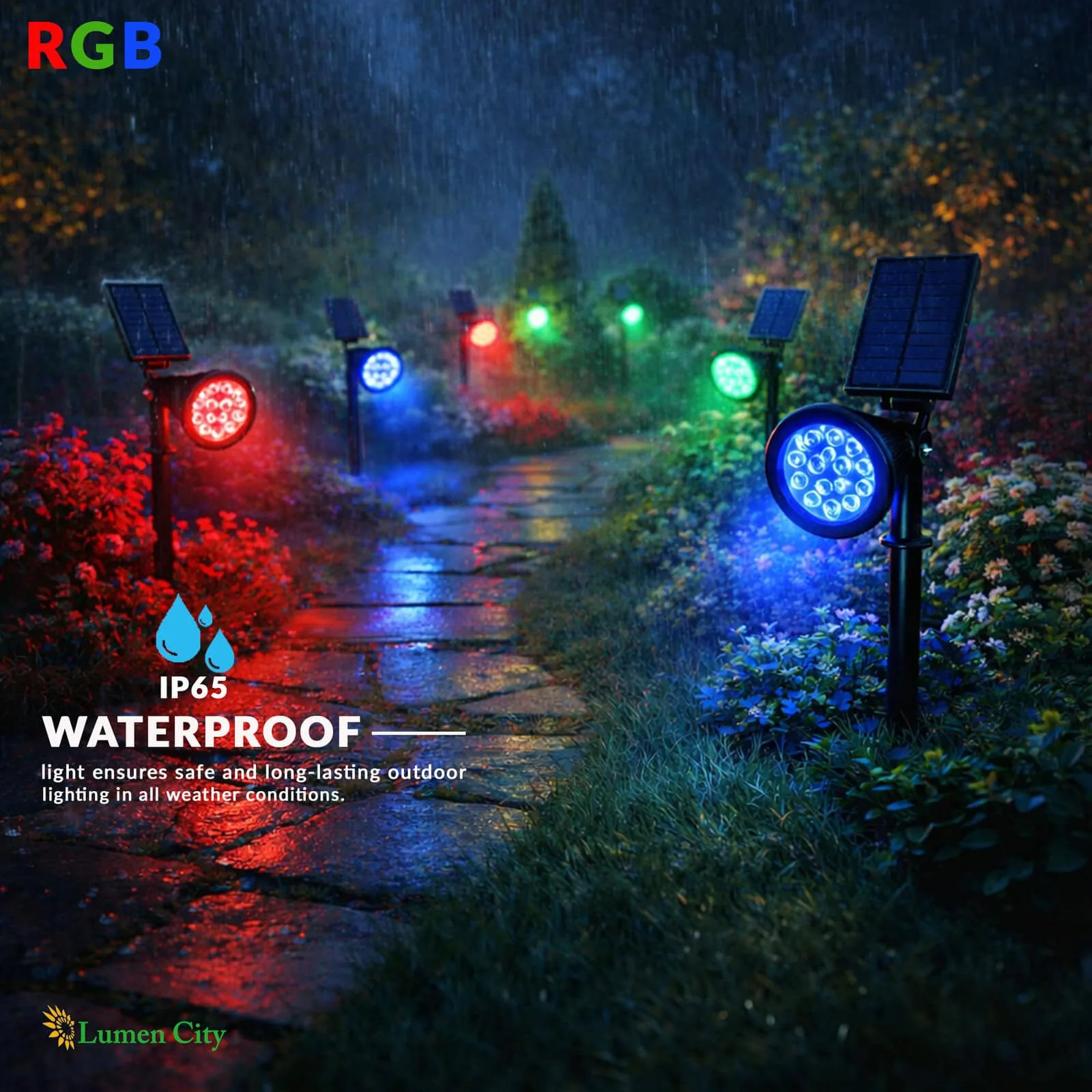 Solar Spike Garden Light – RGB | 18 LED | IP65 | Spike-Wall-Ground - Image 5