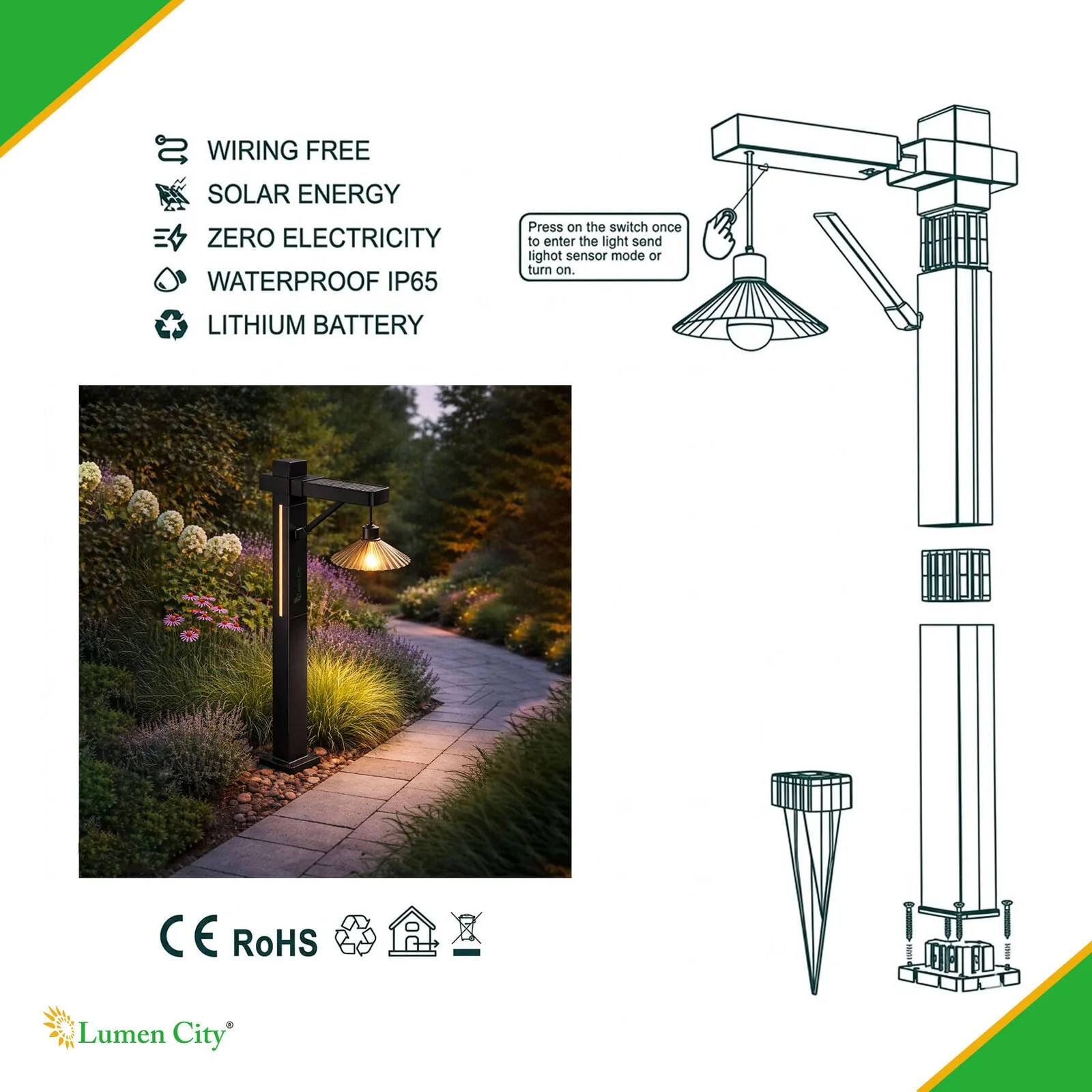 Solar Lawn Light – Tungsten Style | Warm White | Full-Half Bright - Image 4