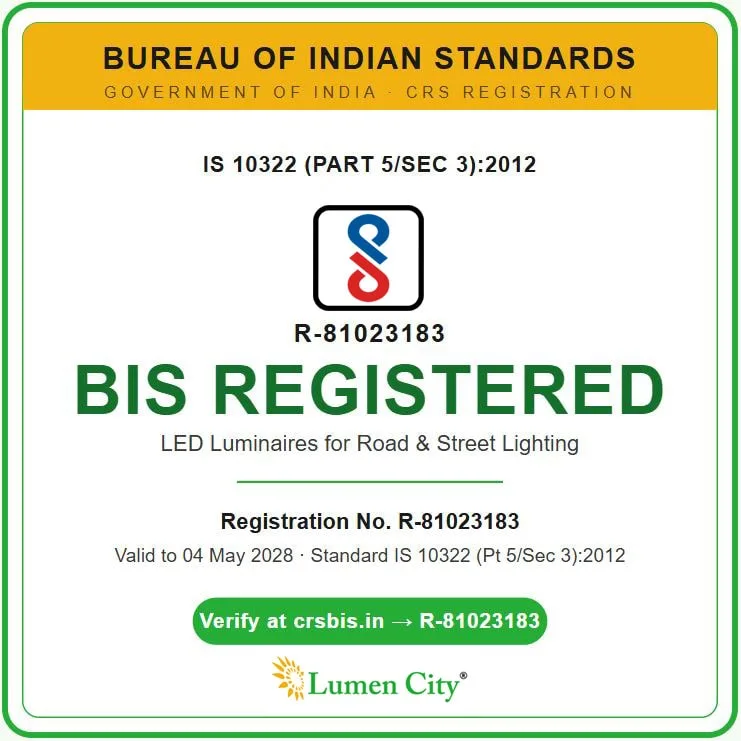 Lumencity BIS Certificate Solar Street Lights