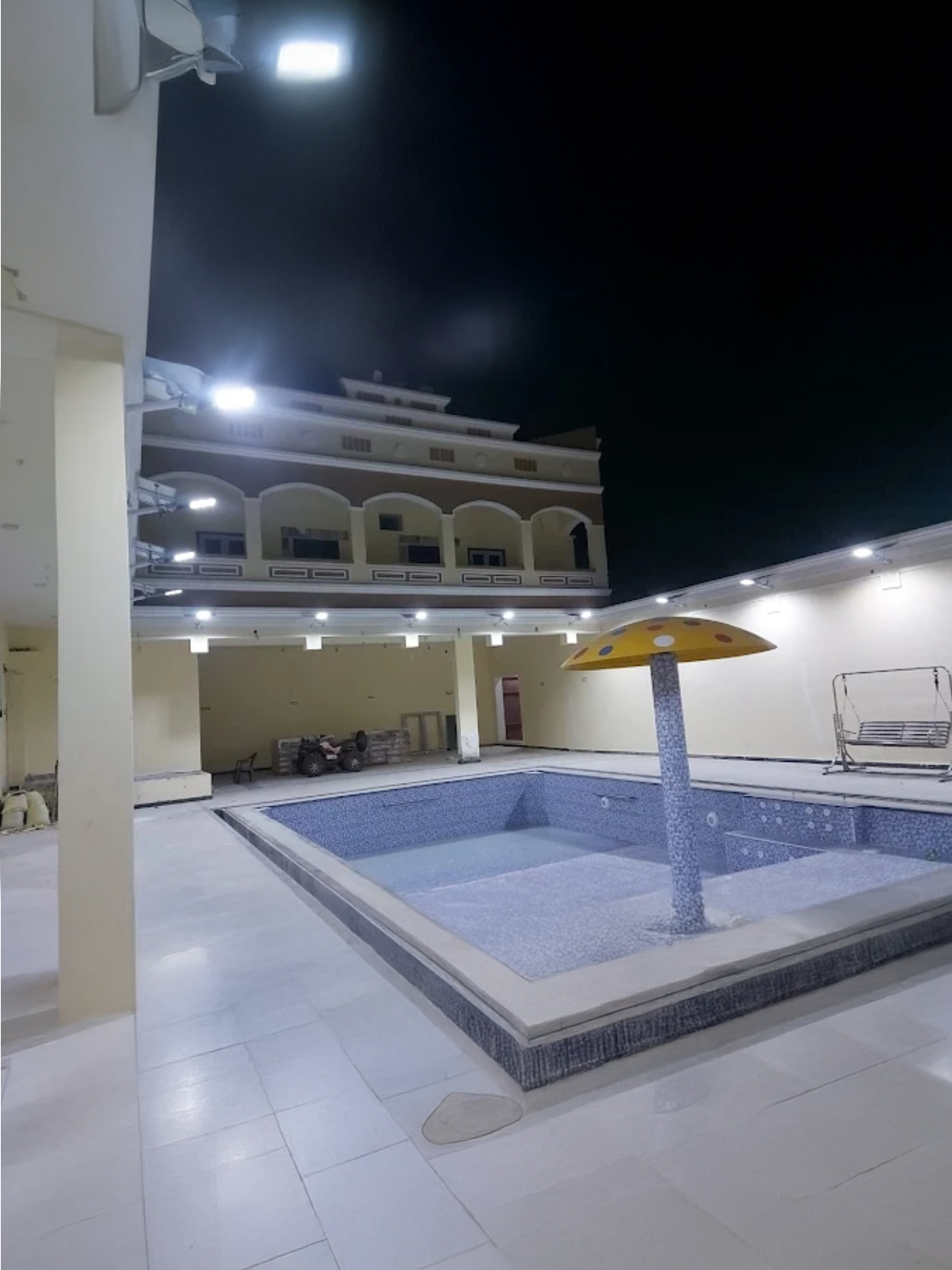 All in one solar street light installed in residential garden area illuminating outdoor space