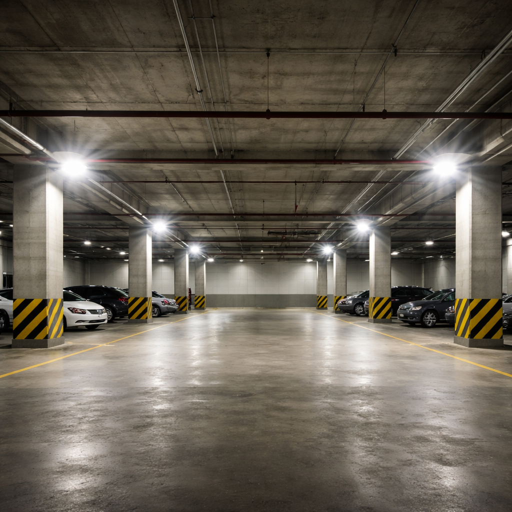 LED lighting for basement and parking areas providing uniform illumination and enhanced safety
