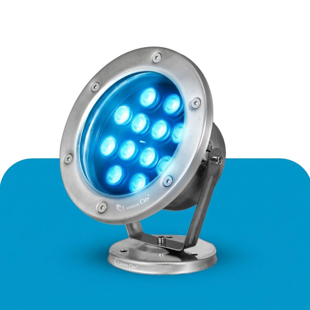 LED underwater fountain light in stainless steel, waterproof IP68 RGB light for pool, fountain and landscape lighting applications