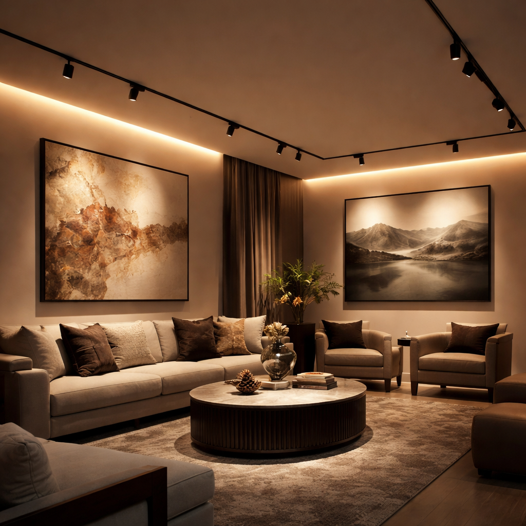 Magnetic Track Lights Installed in luxury Living Room