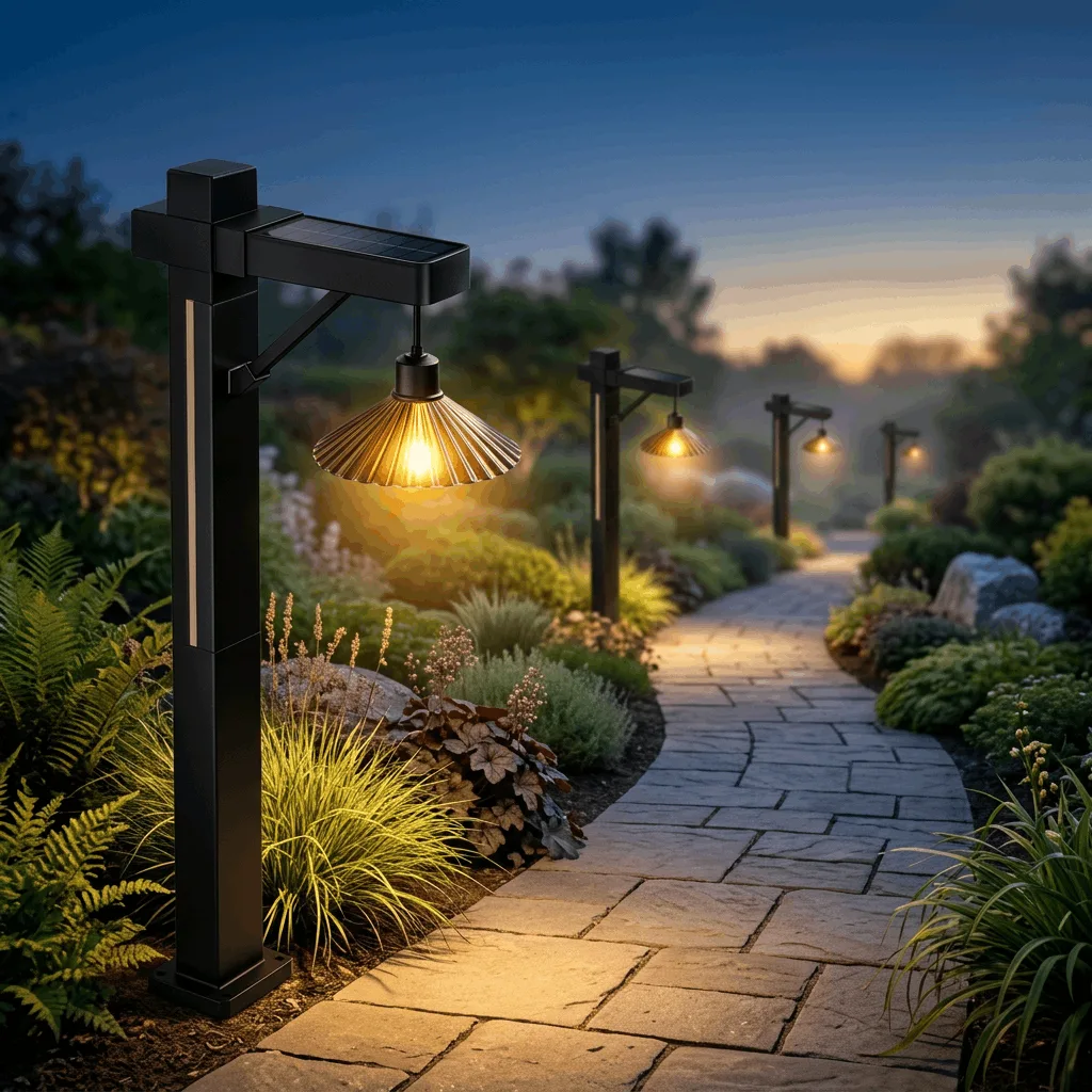Solar garden lights for pathways and landscapes