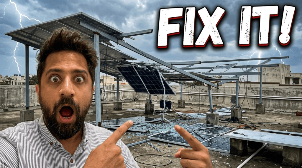 Broken Solar Panels after Strom