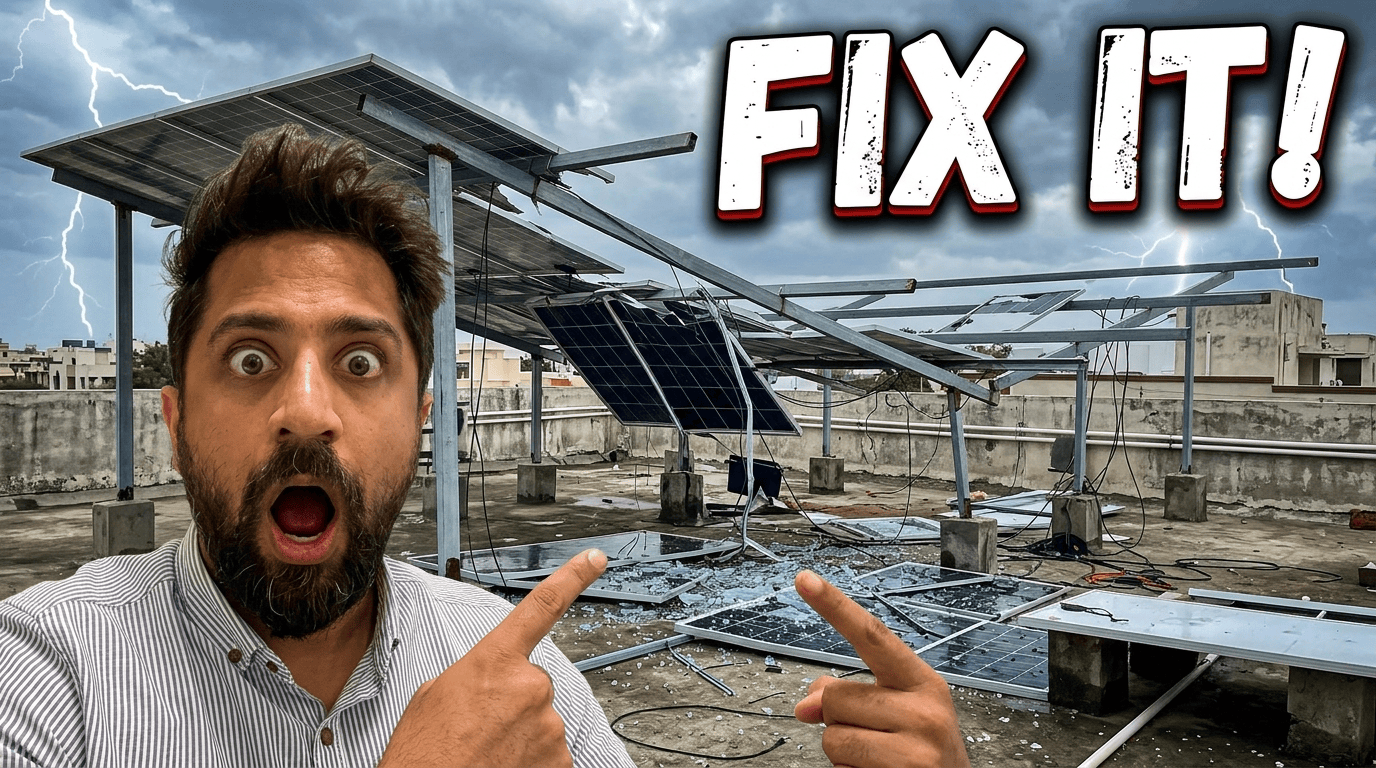 Broken Solar Panels after Strom