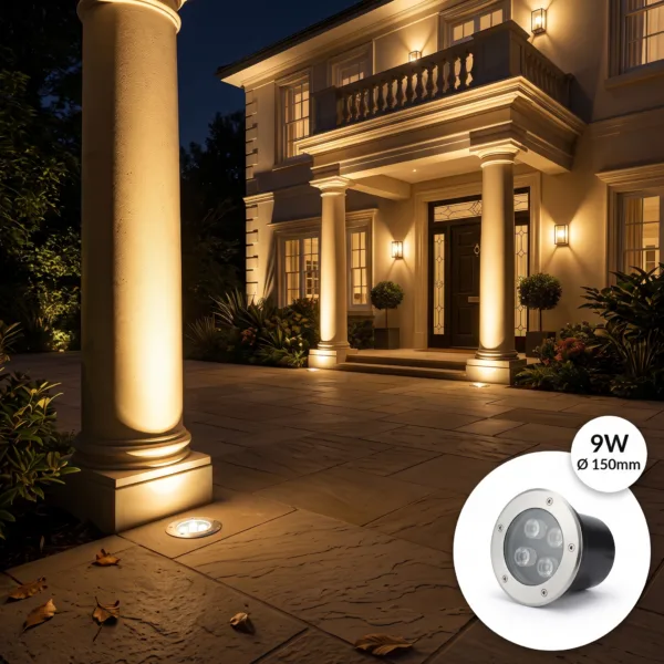 9 Watt Warm White Burial Light installed outside Indian Home