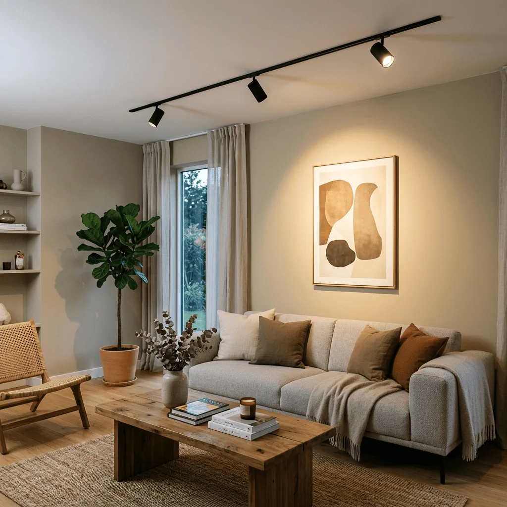 Premium magnetic track lights in a living room