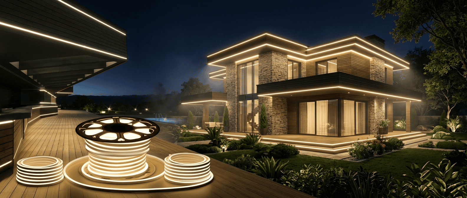 Silicon profile lights installed on a building