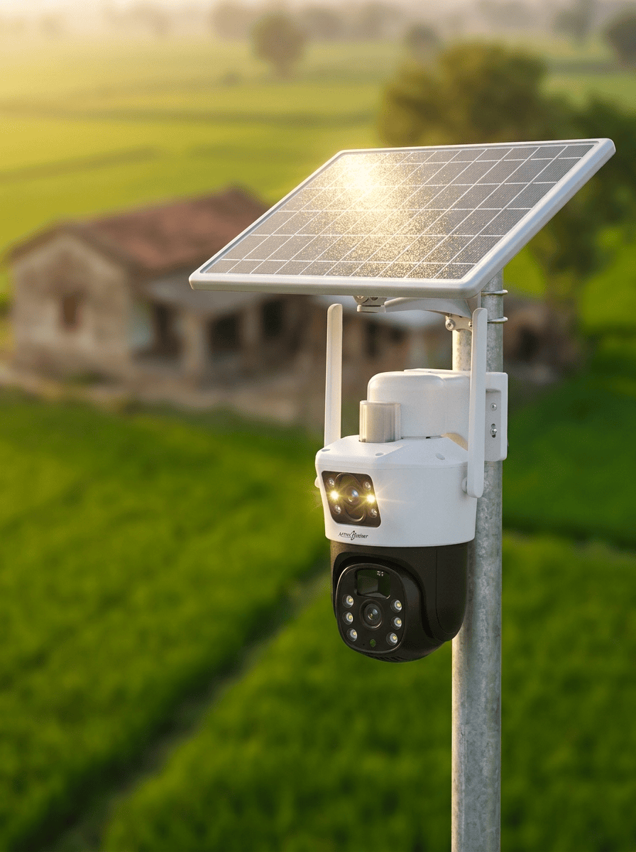 LumenCity Solar CCTV Camera 4G Dual Model 1245 with solar panel