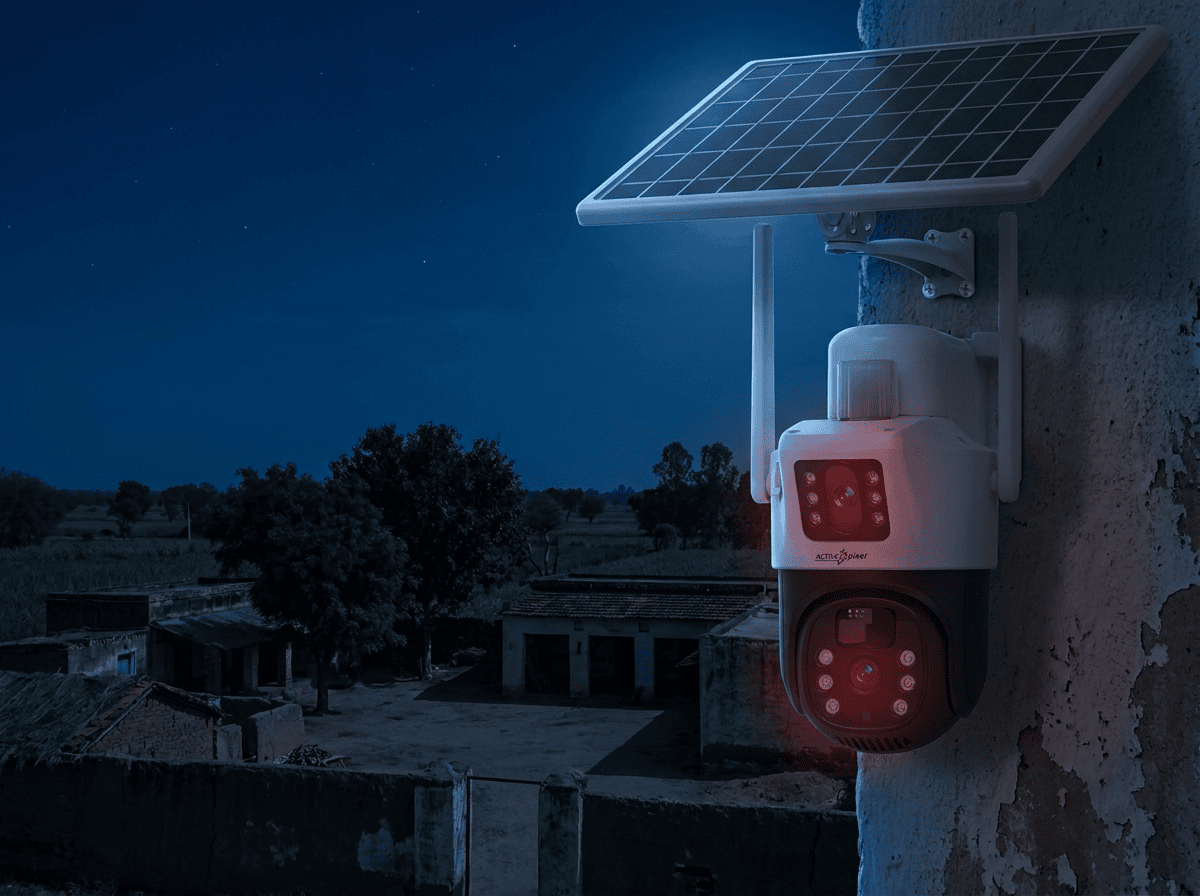 Solar CCTV camera with infrared night vision at night