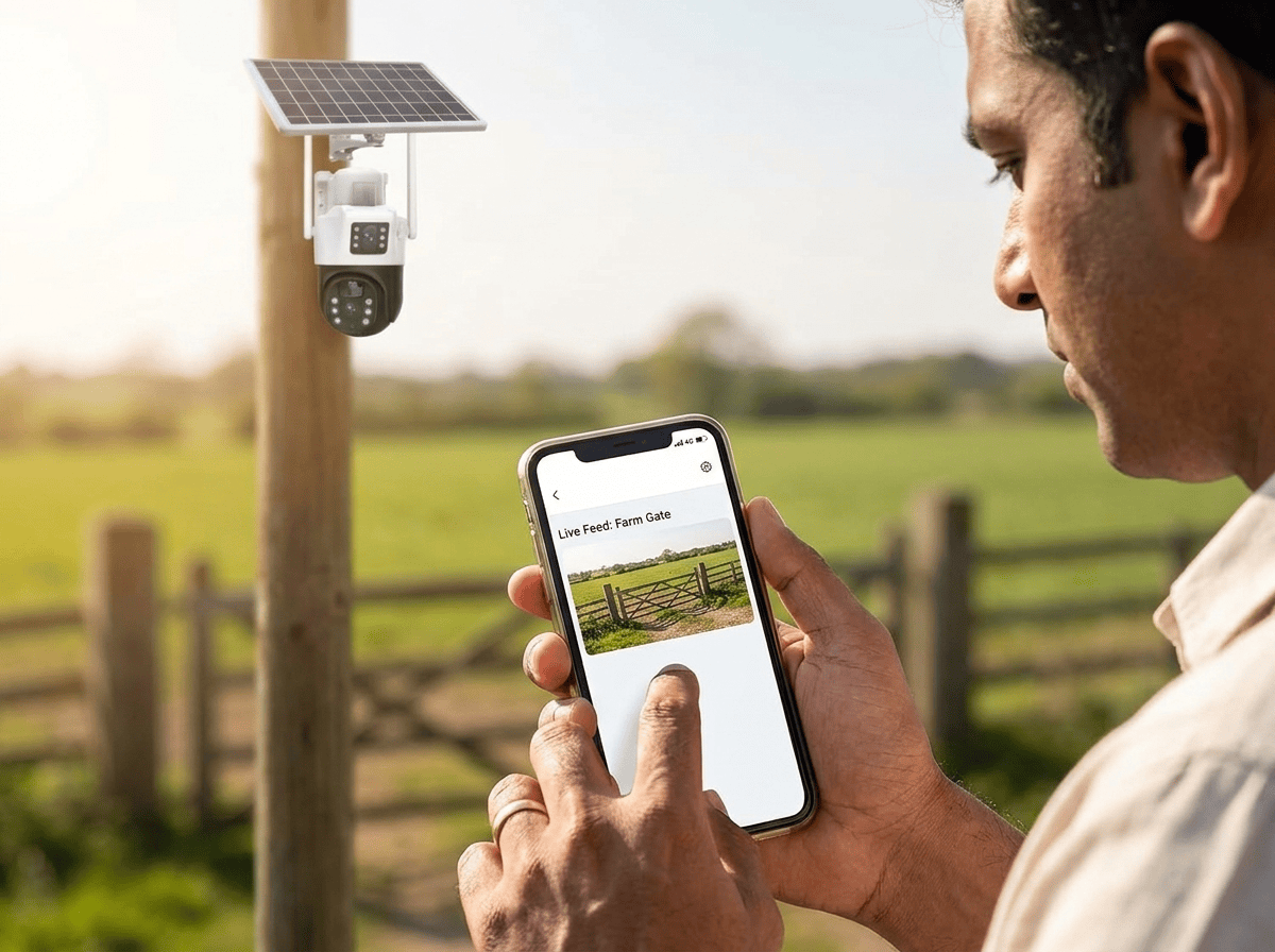 Live remote monitoring of solar CCTV camera on smartphone via 4G
