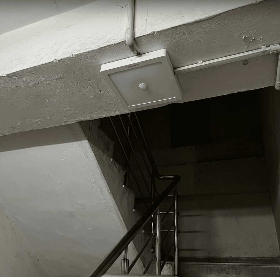 Natural white motion light on staircase