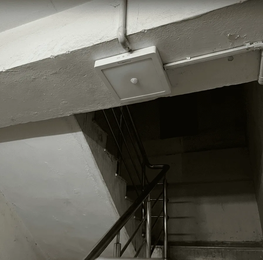 Natural white motion light on staircase