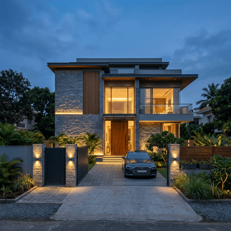 House front elevation lighting